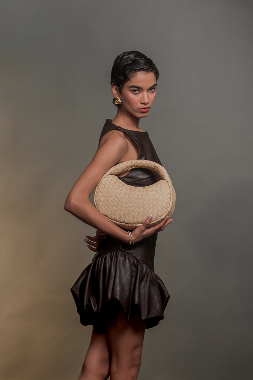 Laluna Mini Woven Shoulder Bag in Sand
