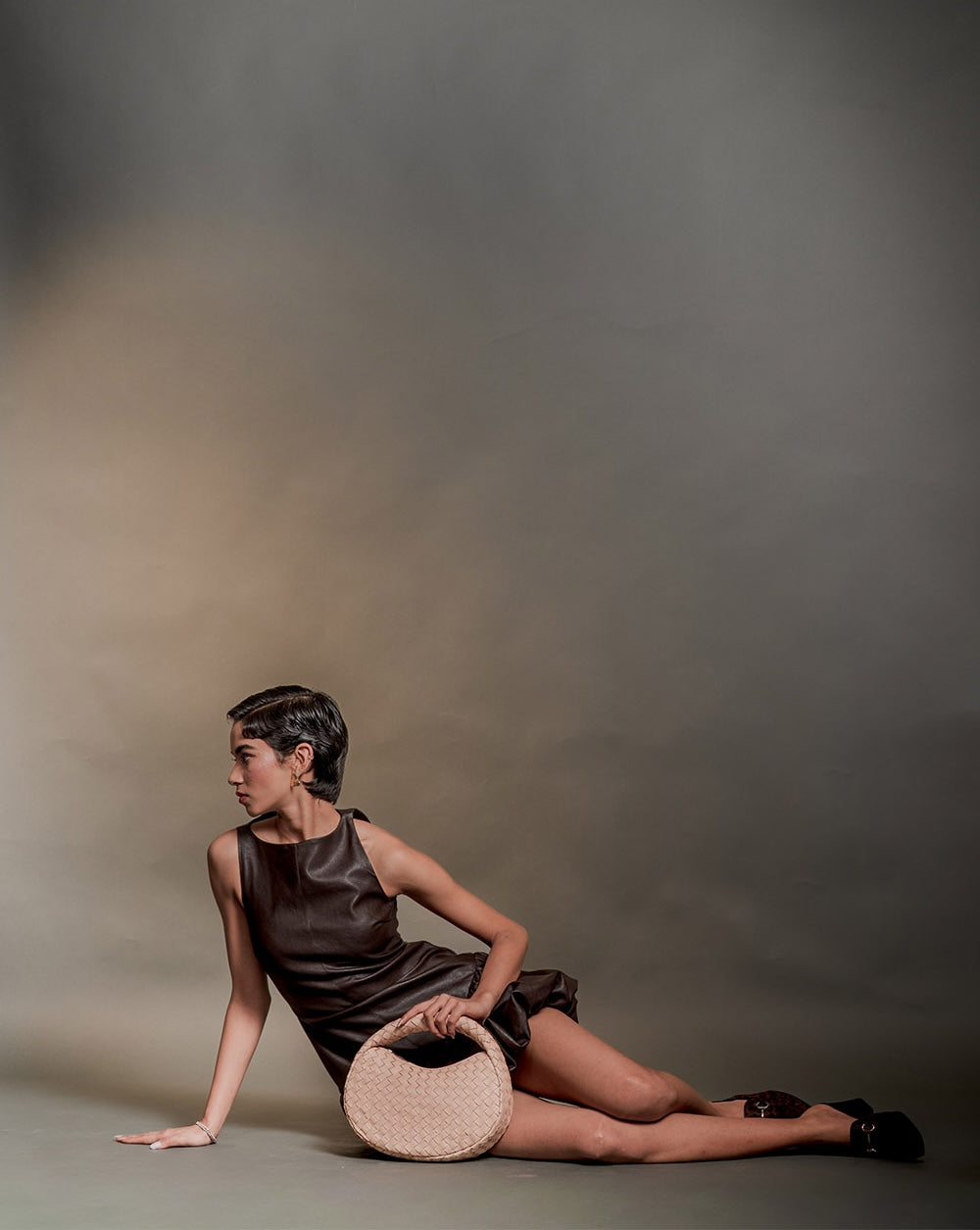 Laluna Mini Woven Shoulder Bag in Nude Cloud