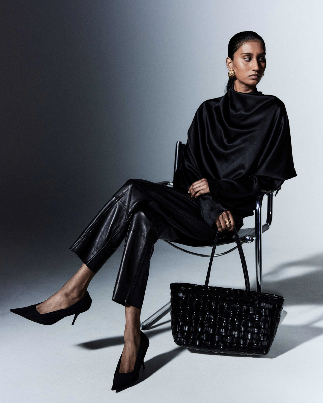 Tessa Woven Shopper in Black