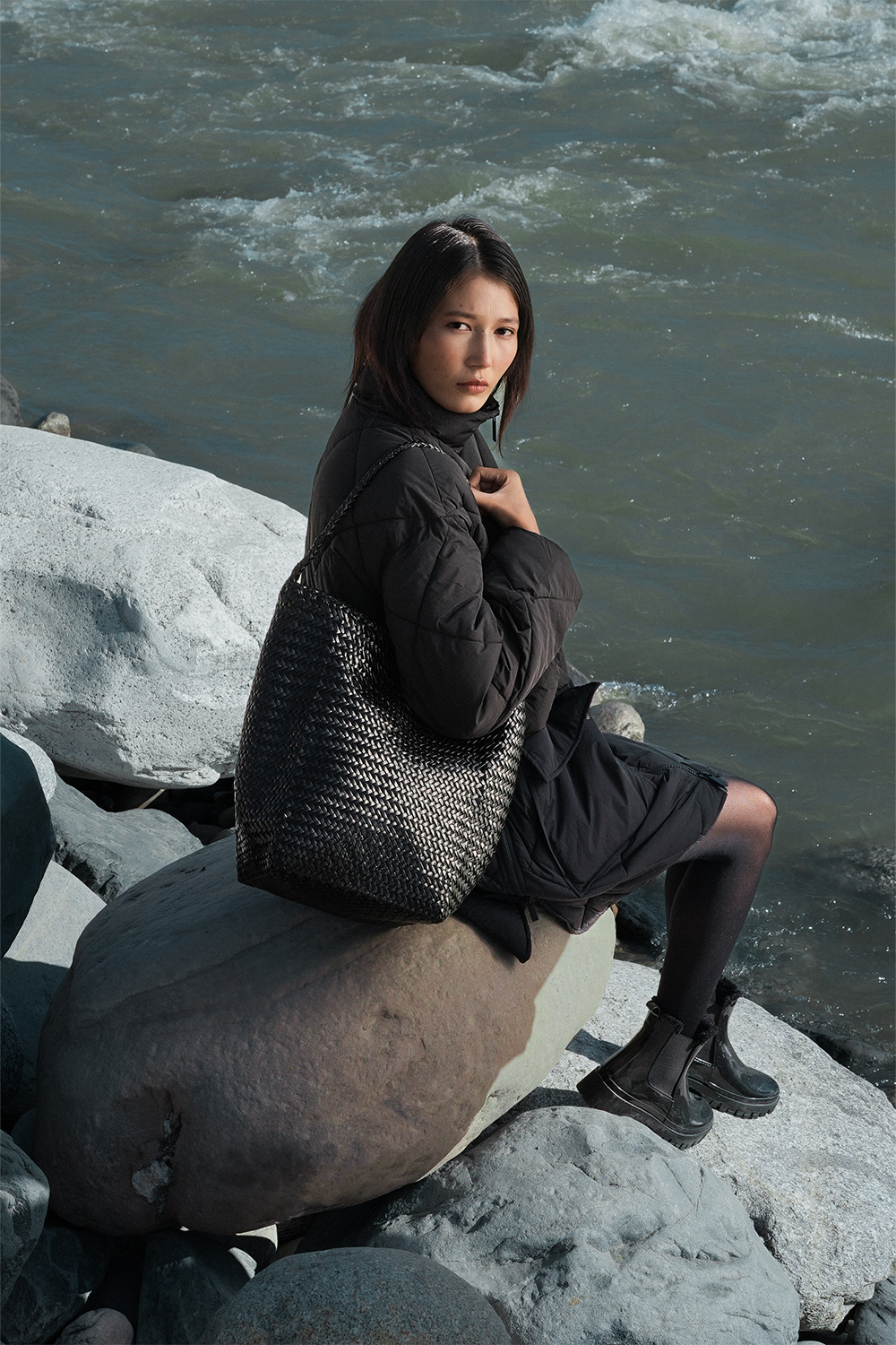 Toka Woven Tote Bag in Black