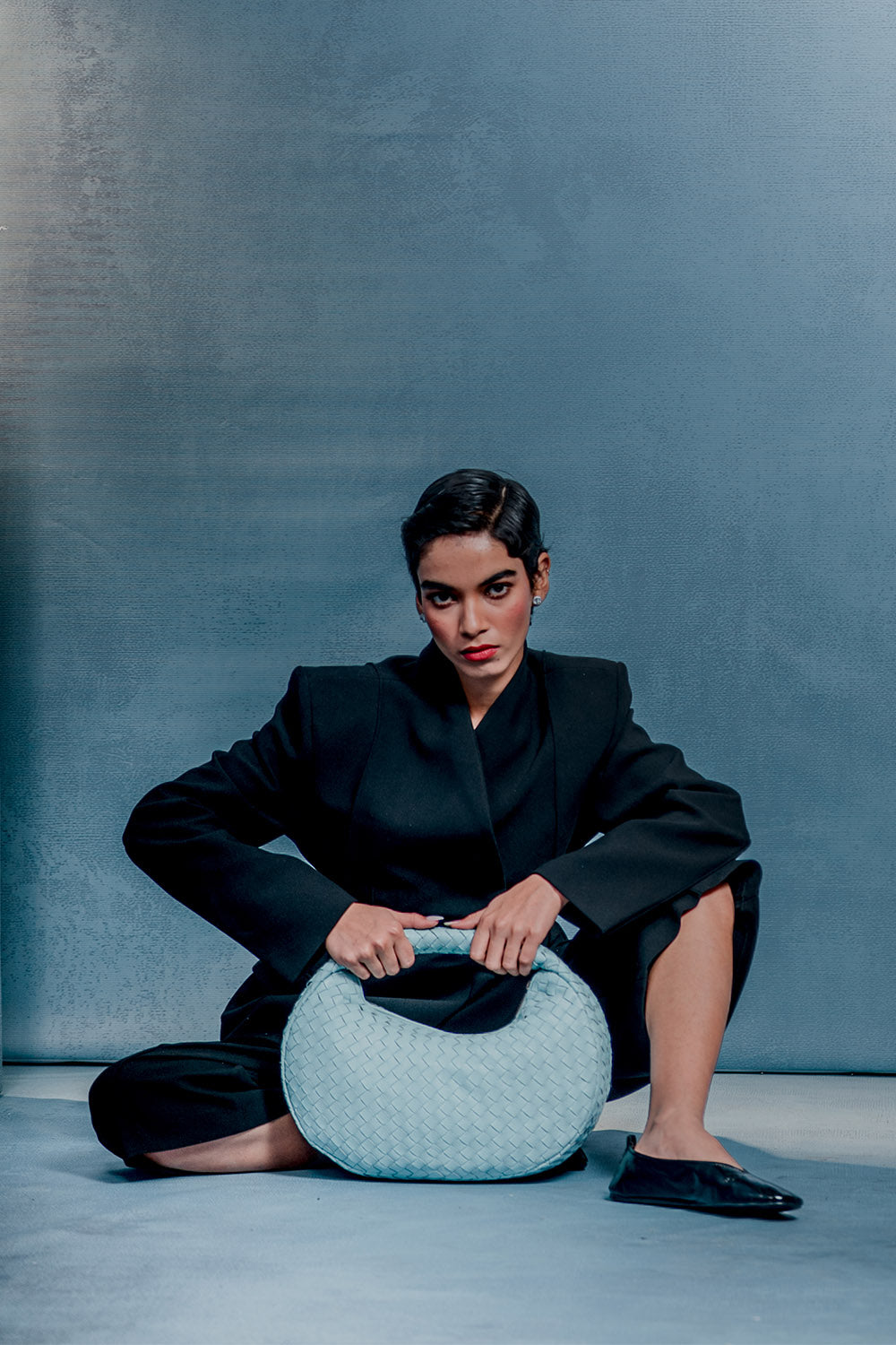 Laluna Woven Shoulder Bag in Sea Spray