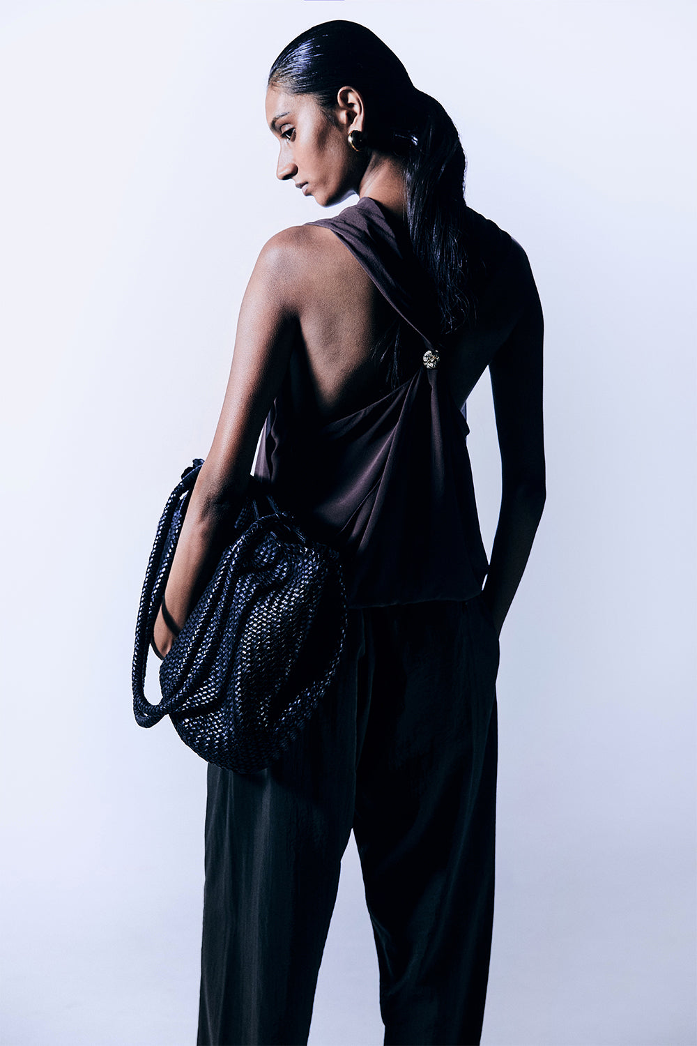 Romy Woven Tote in Black