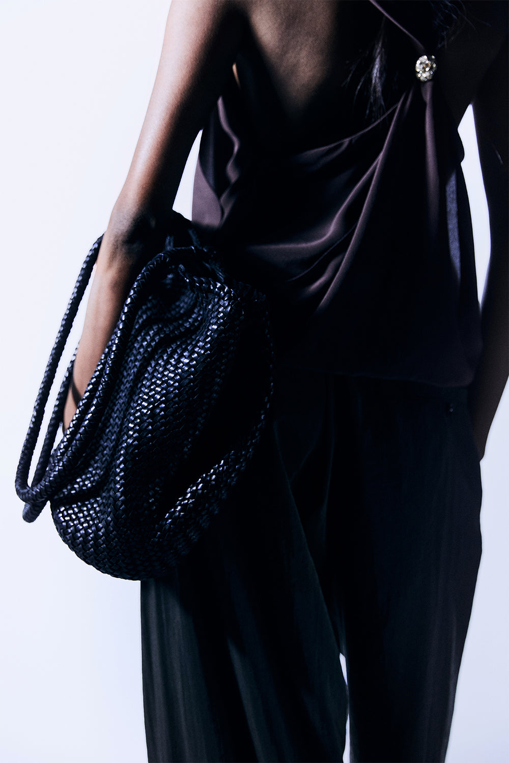 Romy Woven Tote in Black