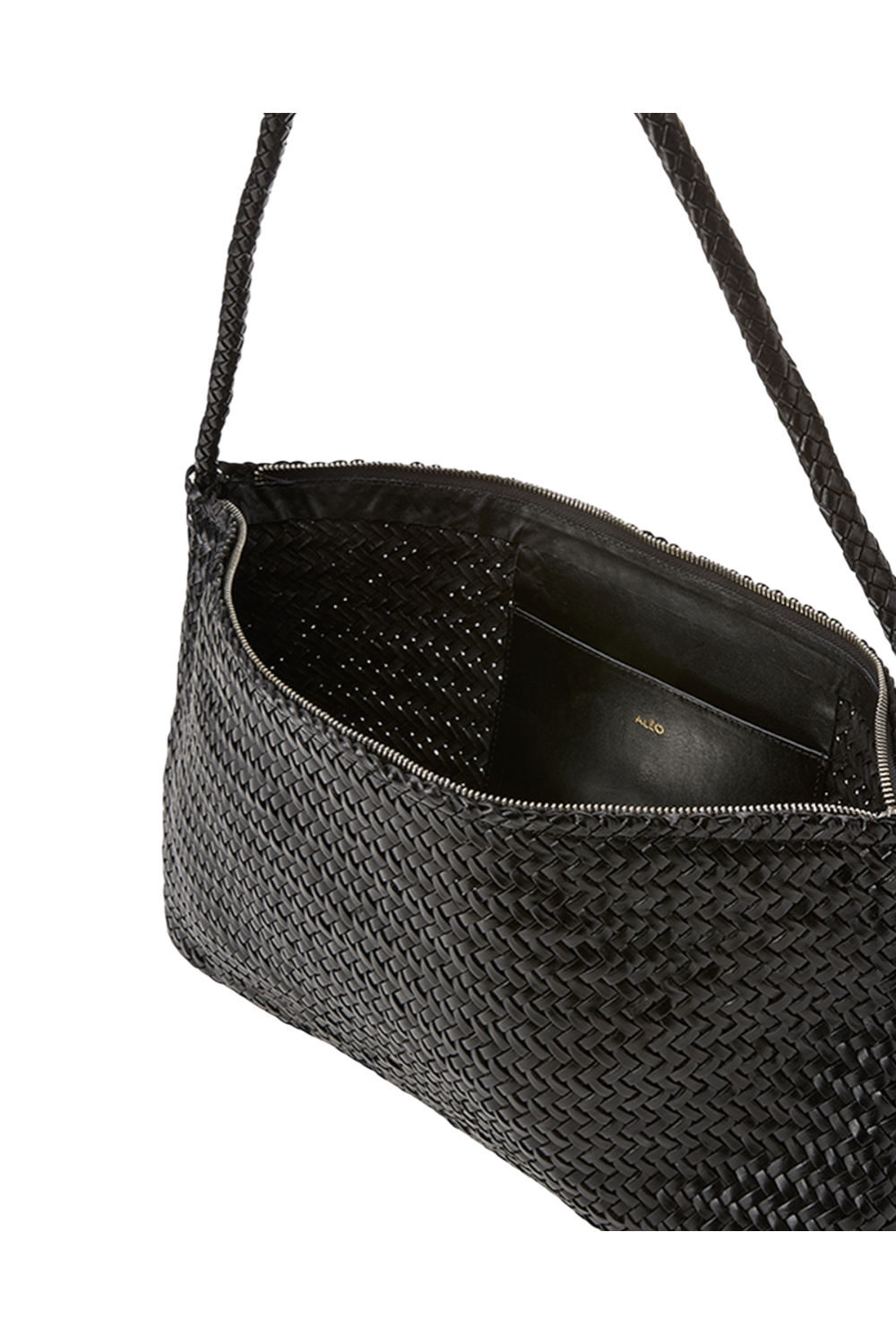Nina Woven Shoulder Bag in Black