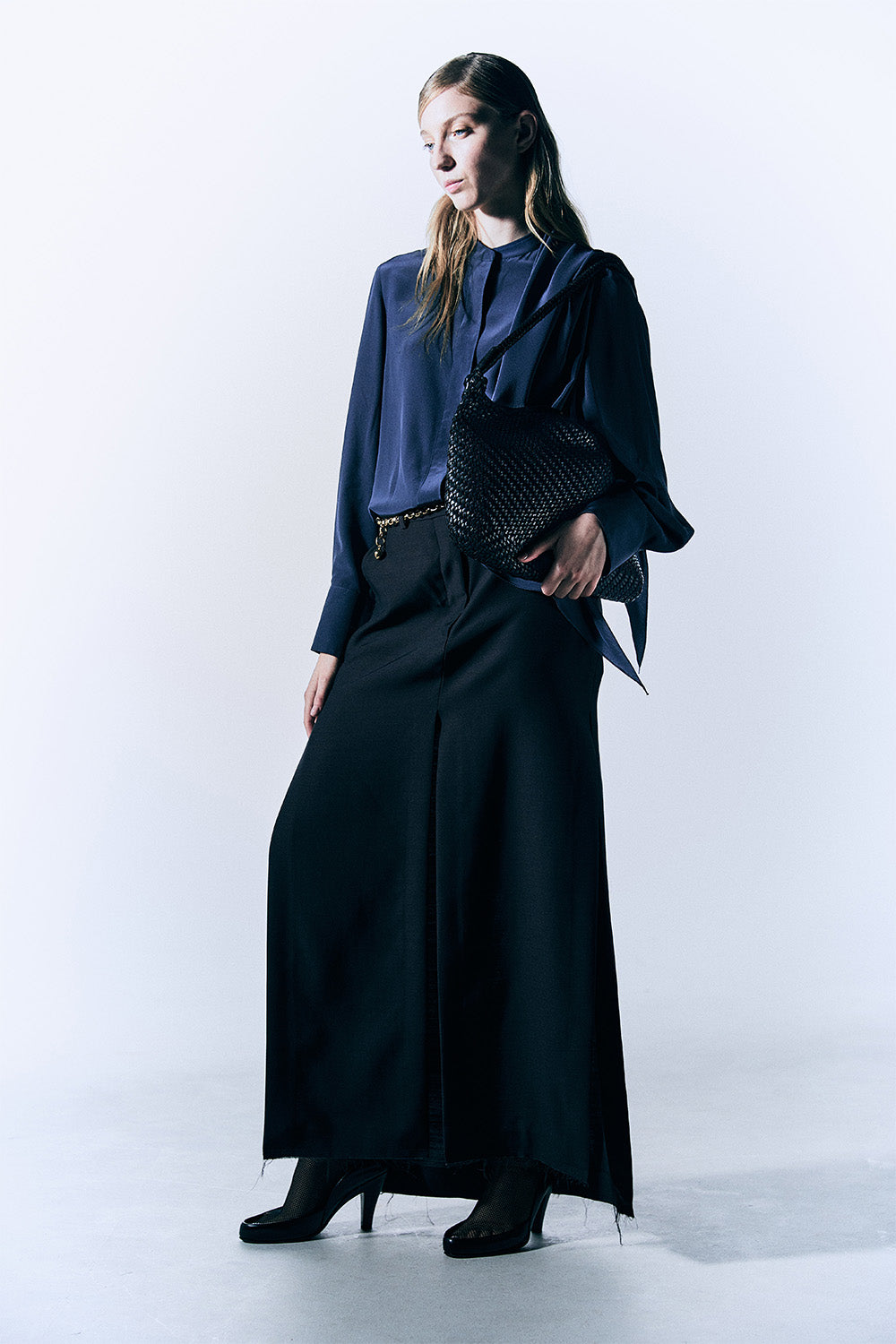 Nina Woven Shoulder Bag in Black