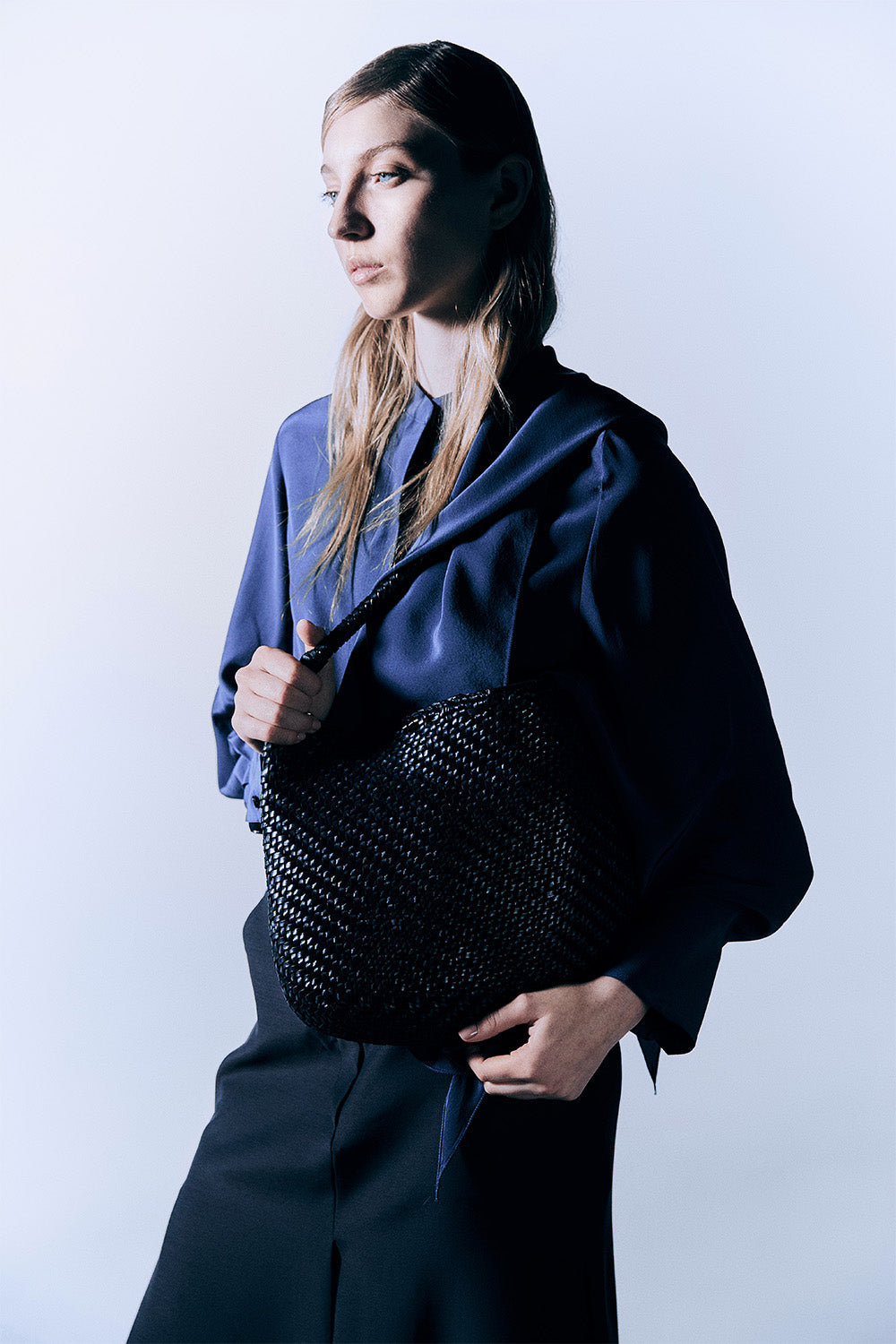 Nina Woven Shoulder Bag in Black