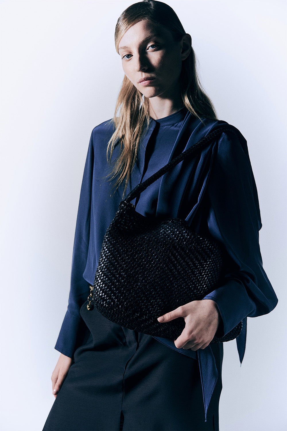Nina Woven Shoulder Bag in Black
