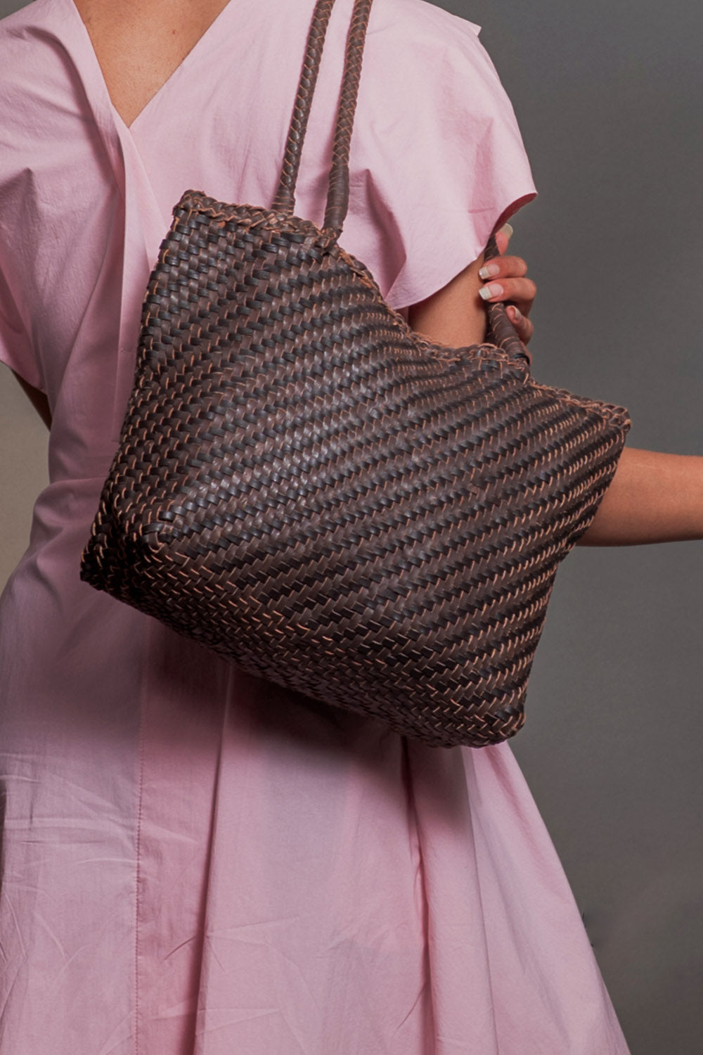 Lana Mini Woven Tote in Crema & Fondant