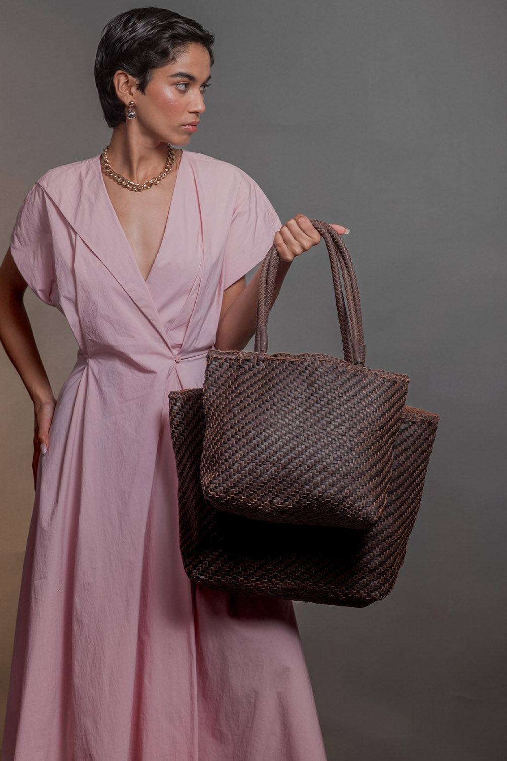 Lana Mini Woven Tote in Crema & Fondant