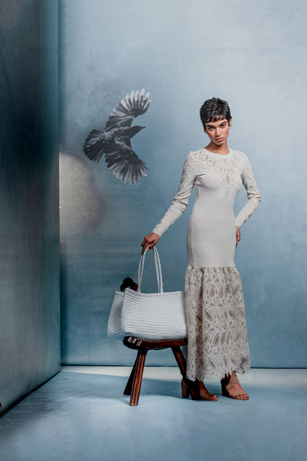 Romy Woven Tote in Ivory