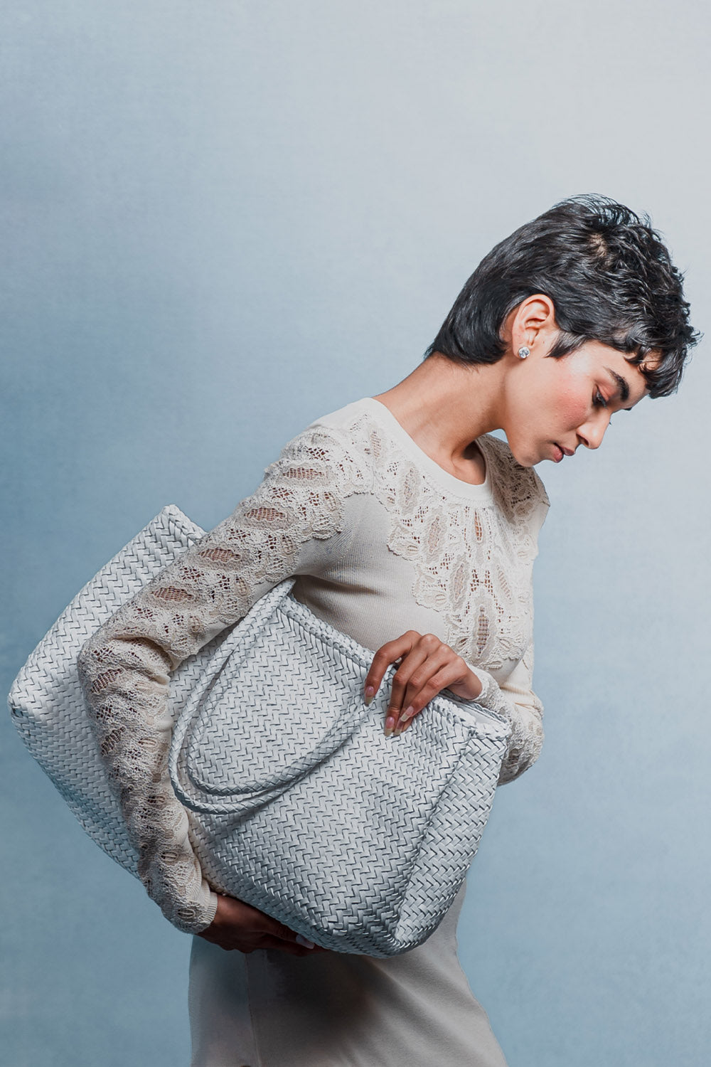 Romy Woven Tote in Ivory