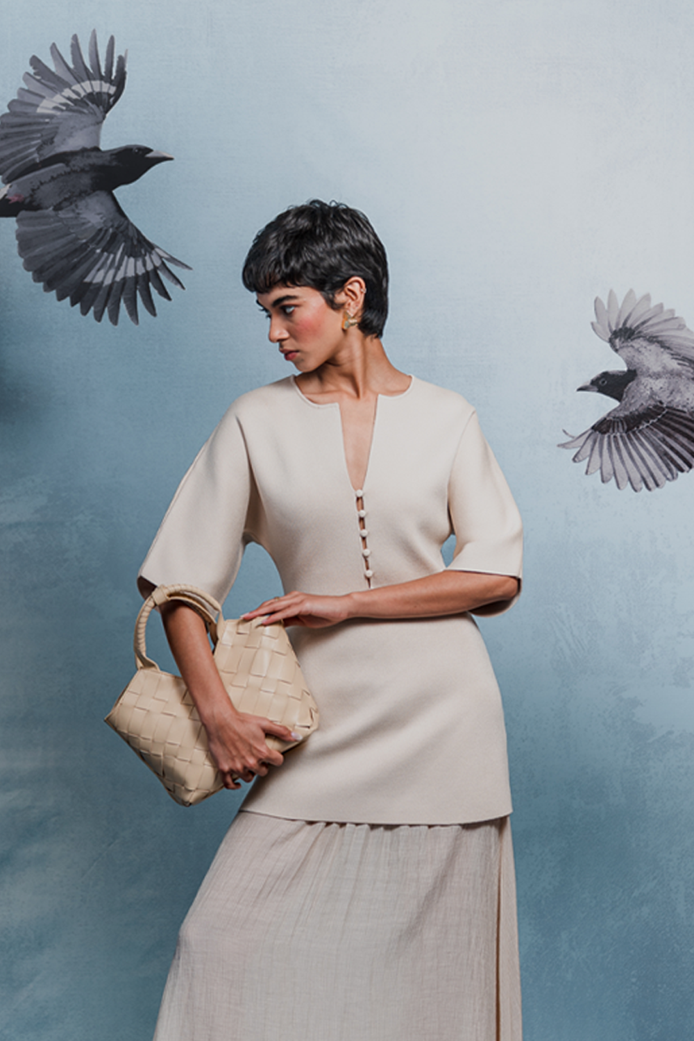 Cabas Mini Woven Shopper in Sand